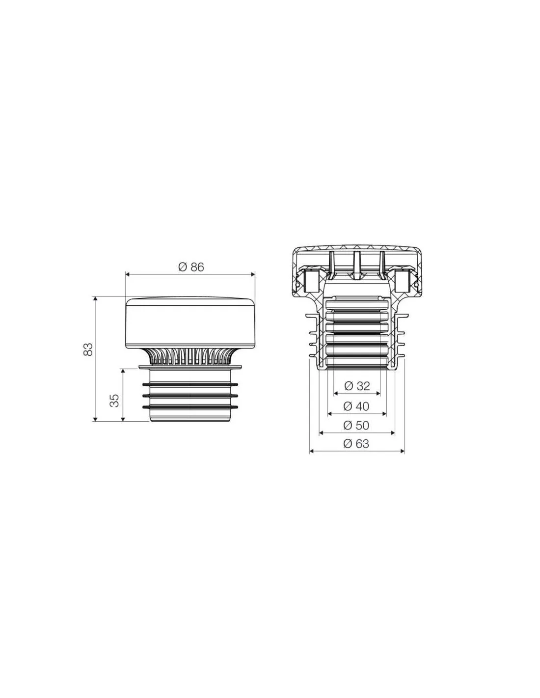 32 63 Aeratore per Scarichi Valsir D 32-63 mm con Membrana VS0700404 ...