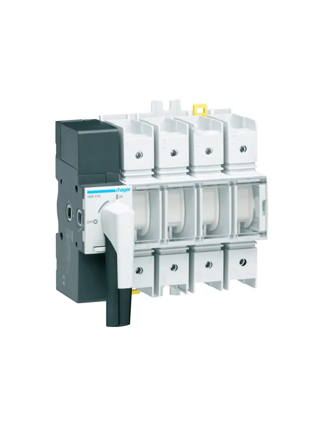 Module Disconnect 8pr Hager 4P 160A 8 module disconnect switch with HAE416 rotary control ...