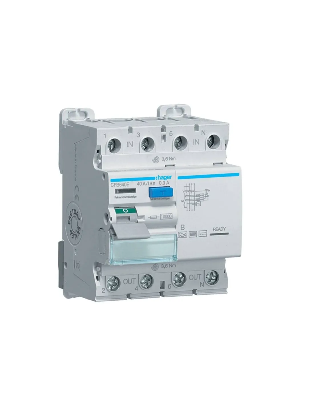 Hager 4P 40A 300MA B residual current circuit breaker 4 modules CFB640E