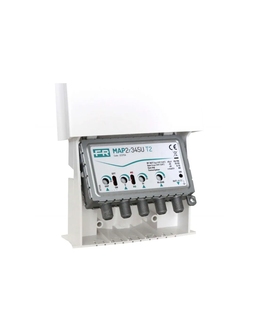 Fracarro MAP2rFM3USAT Amplificatore Multibanda 4i FM, 3+DAB, U, SAT – Schermatura RF, Connettori F Con Bloccaggio